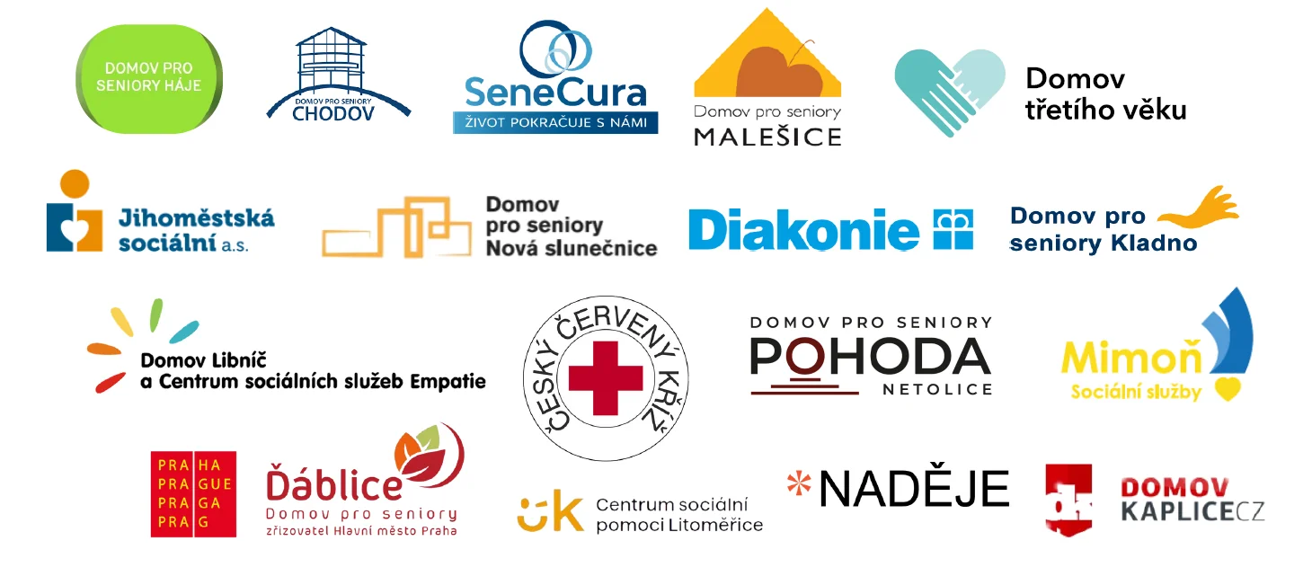 Логотипи закладів-партнерів Dostupné Pomůcky у Чехії
